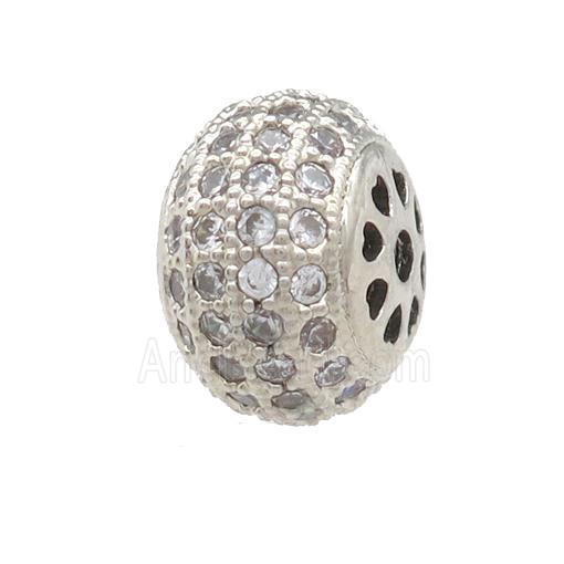 copper rondelle beads pave zircon, platinum plated