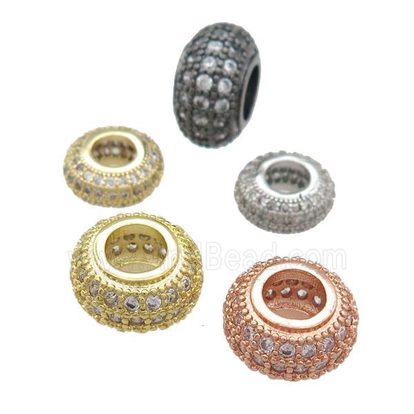 copper rondelle beads pave zircon, large hole, mixed