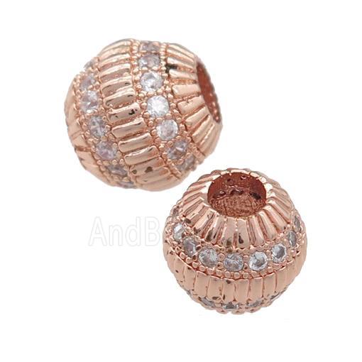 copper barrel beads pave zircon, large hole, rose gold