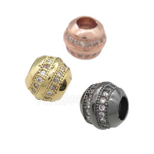 copper barrel beads pave zircon, large hole, mixed