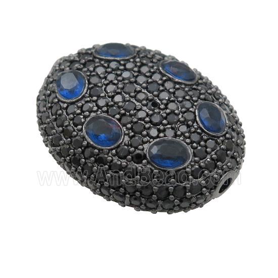 copper oval beads pave blue zircon, black plated