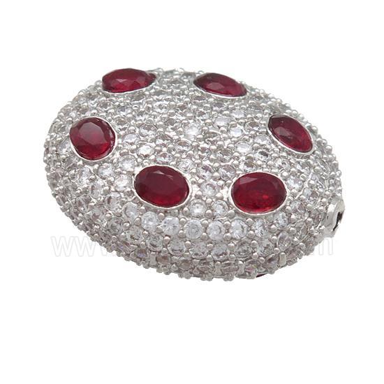 copper oval beads pave red zircon, platinum plated
