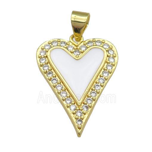 copper heart pendant pave zircon, white enamel, gold plated