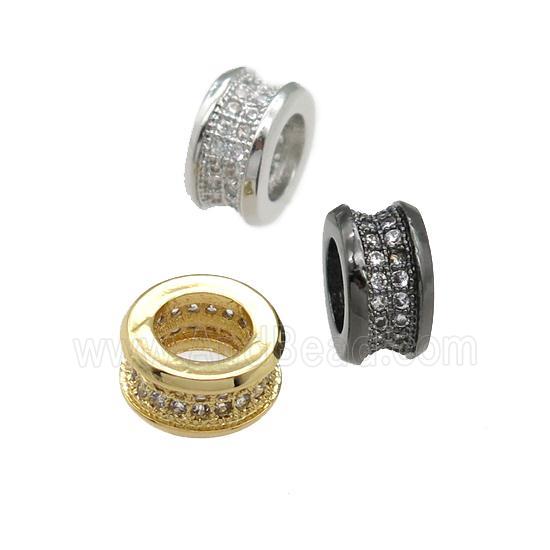copper rondelle beads pave zircon, gold plated, mixed