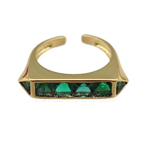 copper Ring pave green zircon, gold plated