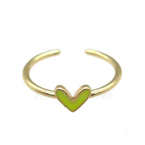 copper Ring with yellow enamel heart, gold plated