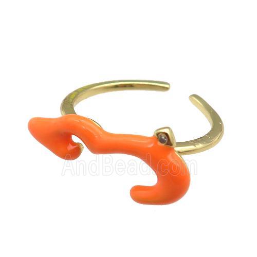 copper Ring with orange enamel, gold plated