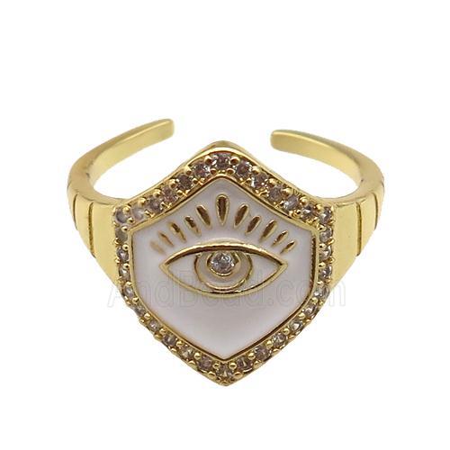 copper Ring with white enamel, eye, gold plated