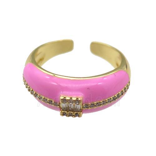copper Ring pave zircon with pink enamel, gold plated