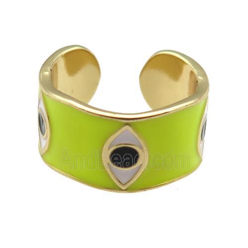 copper Ring with yellow enamel, evil eye, gold plated
