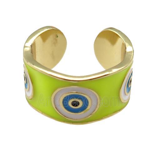 copper Ring with yellow enamel, evil eye, gold plated