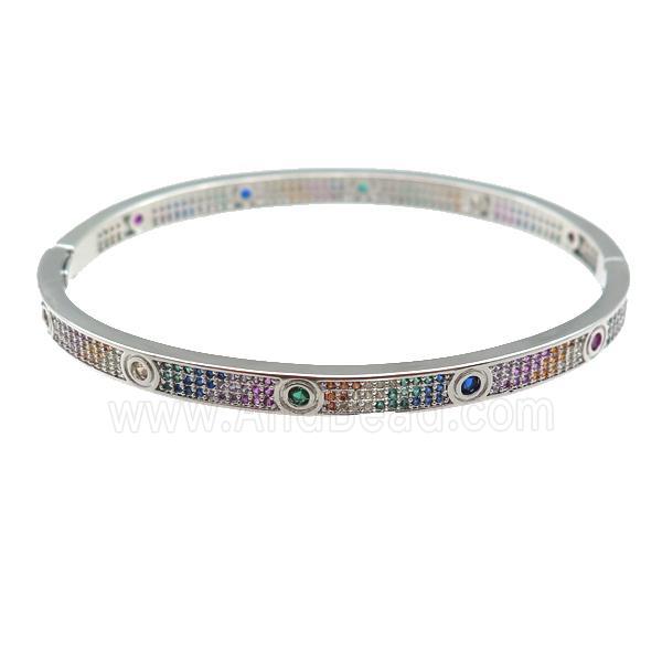 copper Bangle paved zircon, platinum plated