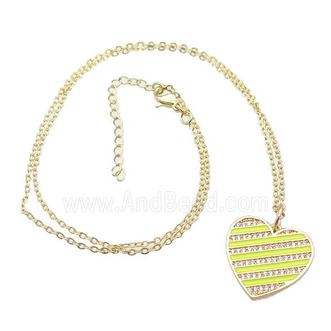copper Necklace with yellow enamel heart, gold plated