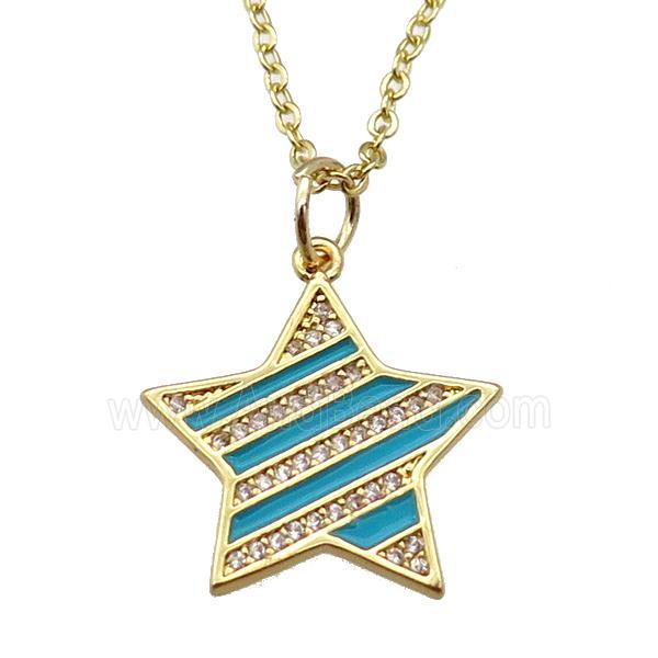 copper Necklace with teal enamel star, gold plated