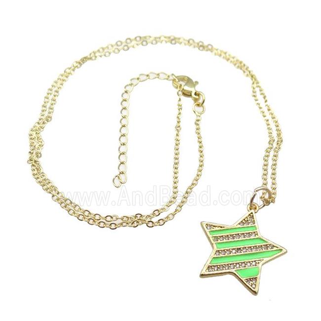 copper Necklace with green enamel star, gold plated