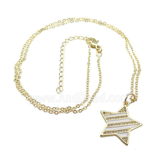 copper Necklace with white enamel star, gold plated
