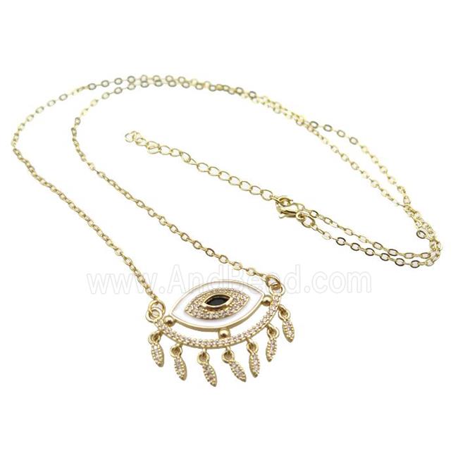copper Necklace with white enamel eye, gold plated