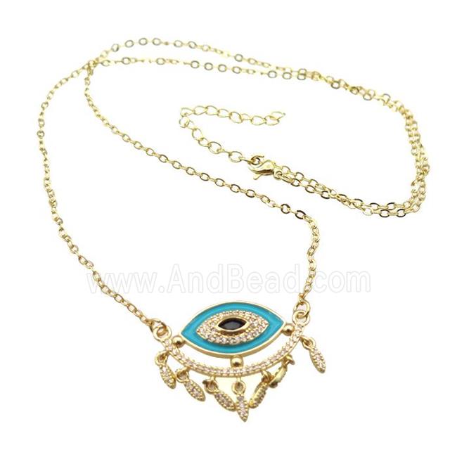 copper Necklace with teal enamel eye, gold plated
