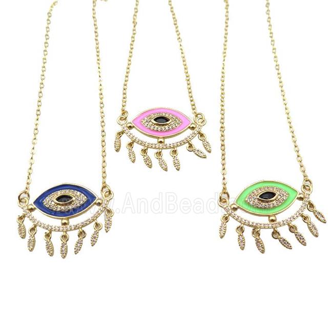 copper Necklace with enamel eye, gold plated, mixed