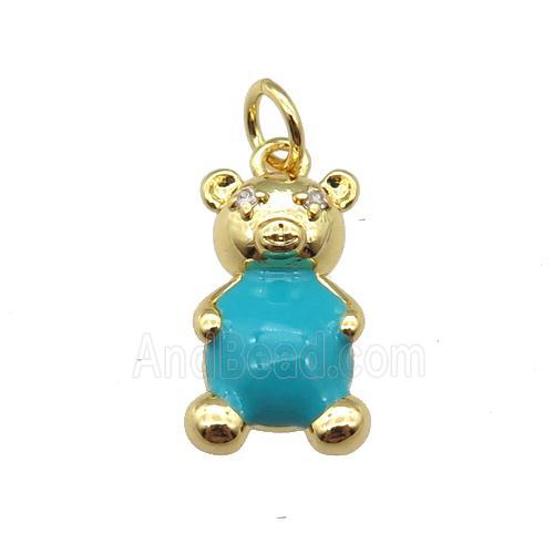copper Bear pendant with teal enamel, gold plated