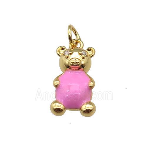 copper Bear pendant with pink enamel, gold plated