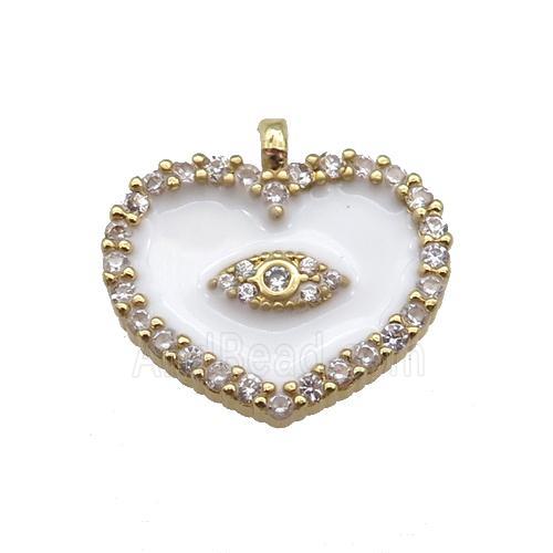 copper Heart pendant paved zircon with white enamel, gold plated