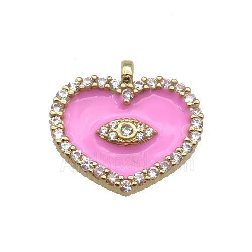 copper Heart pendant paved zircon with pink enamel, gold plated
