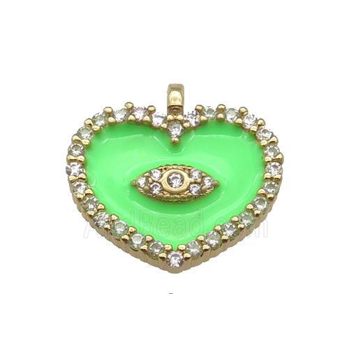 copper Heart pendant paved zircon with green enamel, gold plated