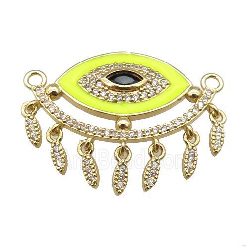 copper Evil Eye pendant paved zircon with yellow enamel, gold plated