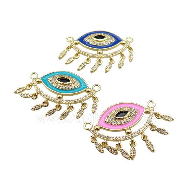 copper Evil Eye pendant paved zircon with enamel, gold plated, mixed