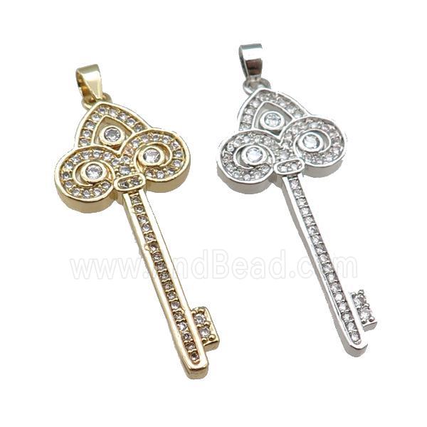 copper Key pendant paved zircon, mixed