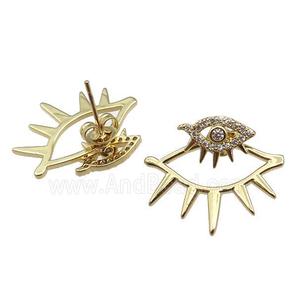 copper Eye Stud Earrings paved zircon, gold plated