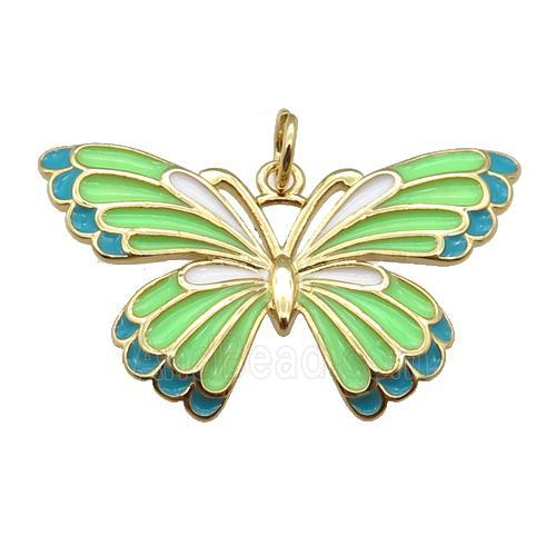 copper Butterfly pendant with green enamel, gold plated