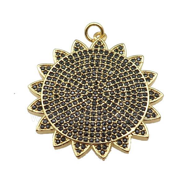 copper sunflower pendant paved zircon, gold plated