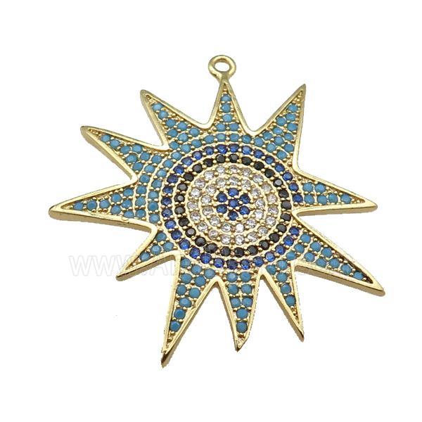 copper sunflower pendant paved zircon, gold plated