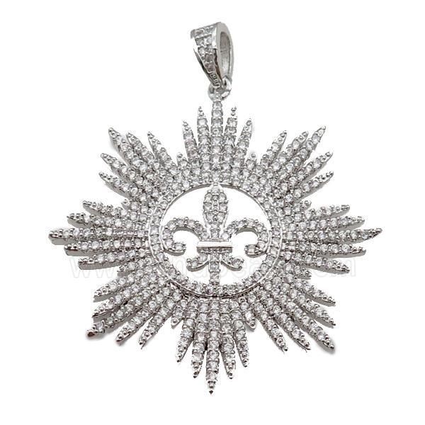 copper flower pendant paved zircon, platinum plated