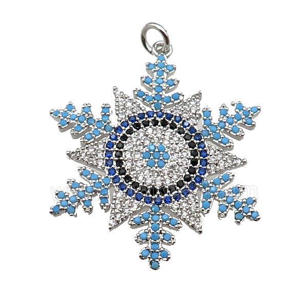 copper Snowflake pendant paved zircon, platinum plated