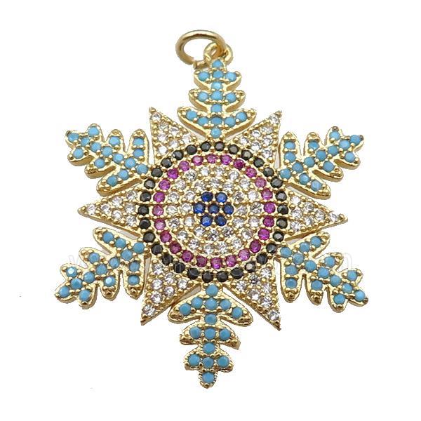 copper Snowflake pendant paved zircon, gold plated
