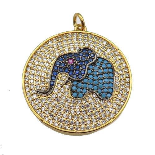 copper Elephant pendant paved zircon, gold plated