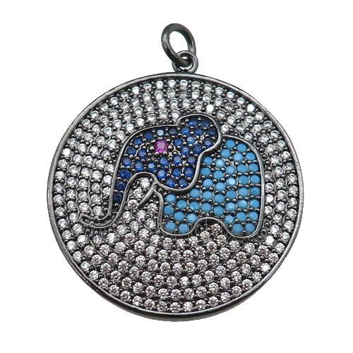 copper Elephant pendant paved zircon, black plated