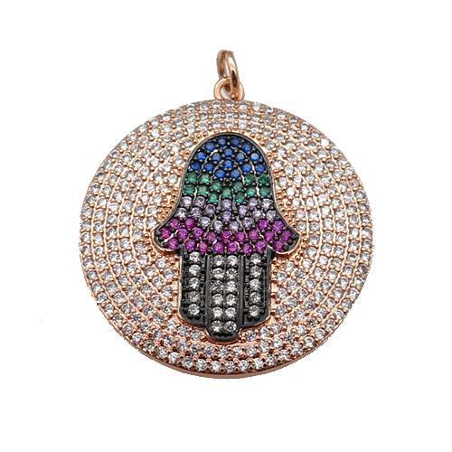 copper Hamsahand pendant paved zircon, rose gold