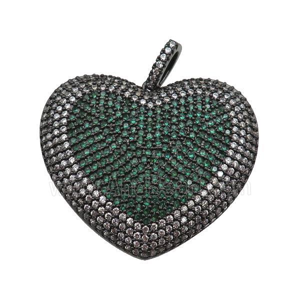 copper Heart pendant paved green zircon, black plated