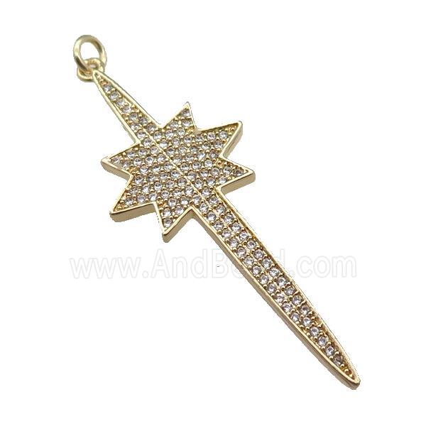 copper Northstar pendant paved zircon, gold plated