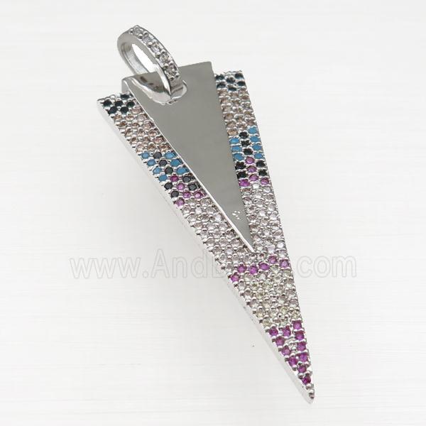 copper arrowhead pendant paved zircon, platinum plated