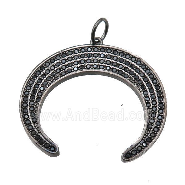 copper Moon crescent pendant paved zircon, black plated