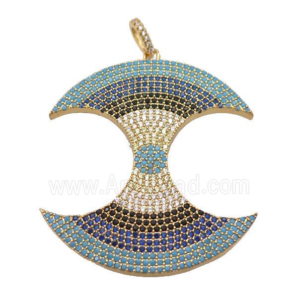 copper doubleMoon pendant paved zircon, gold plated