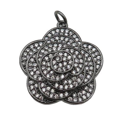 copper Flower pendant paved zircon, black plated