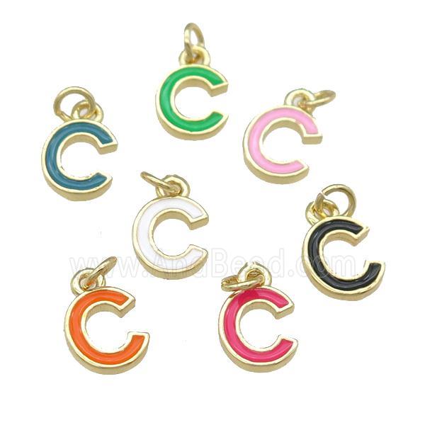 copper Letter-C pendant with enamel, mixed, gold plated