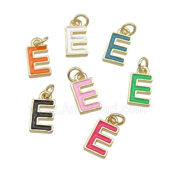 copper Letter-E pendant with enamel, mixed, gold plated
