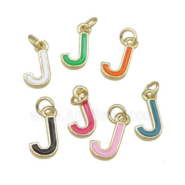 copper Letter-J pendant with enamel, mixed, gold plated
